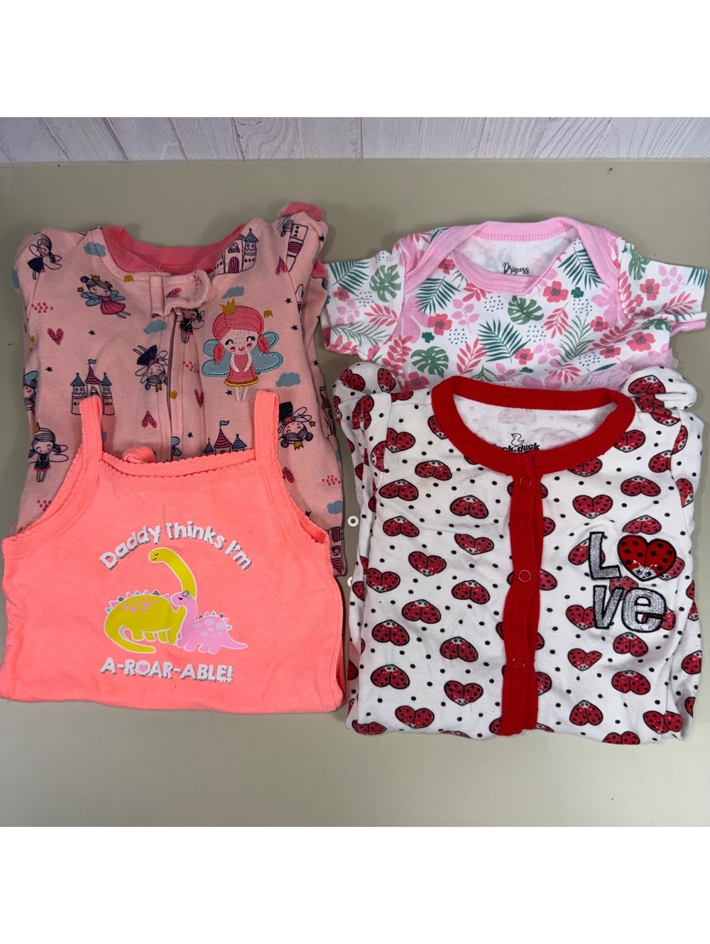 Baby Girl 3-6 Months Clothing Lot Princess Floral Dinosaur Ladybug 4 Piece